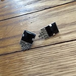 Art deco style onyx and sterling earrings